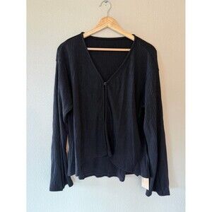 NWT OGL Jacquard Thermal Ribbed Flare Sleeve Front Hook Cardigan Size XL Black
